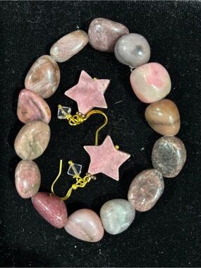 Rhodochrosite Stone Bracelet Earrings